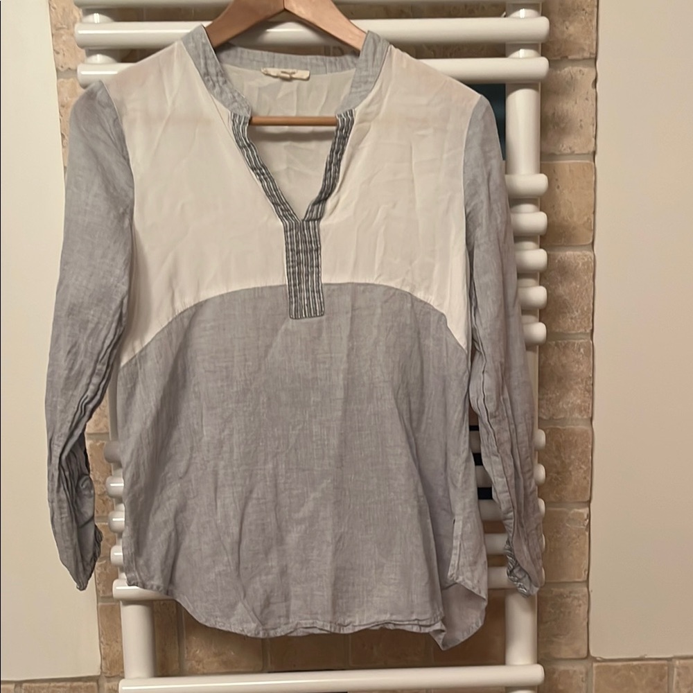 Women's Two-Tone Blouse - White and Blue